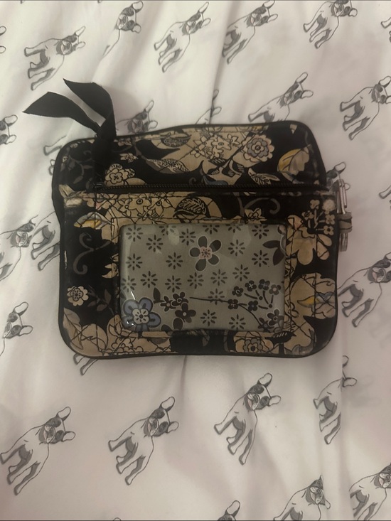 Handbags - Floral Pattern Wristlet Wallet in Black and Beige